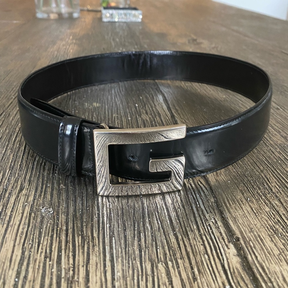 Vintage Gucci Black Patent Leather Belt